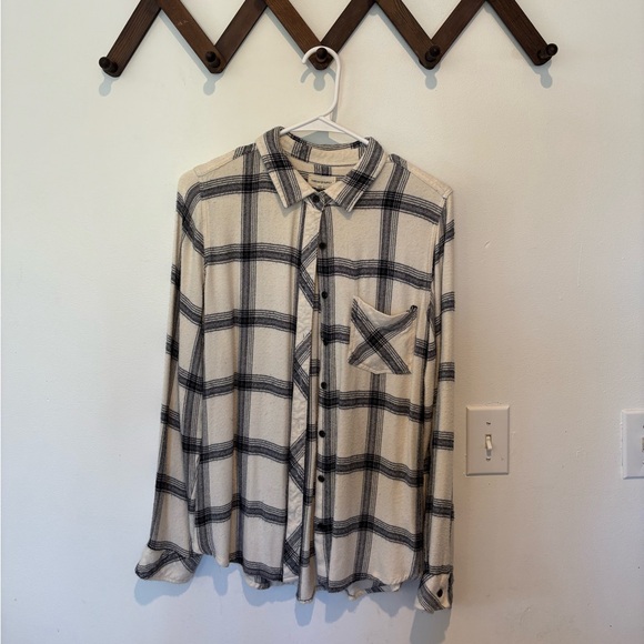 Thread & Supply Black and Cream Plaid Button Down Shirt - Picture 1 of 2
